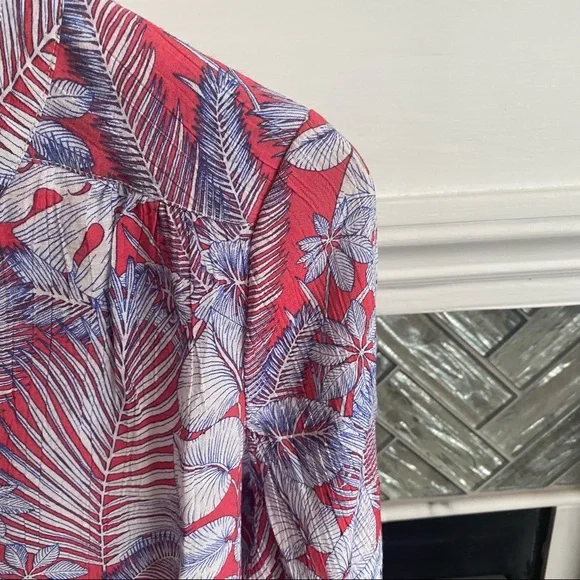 NWOT Tropical KIM ROGERS Roll Tab POPOVER Palm FLORAL BLOUSE Shirt TUNIC Top S - Picture 4 of 12